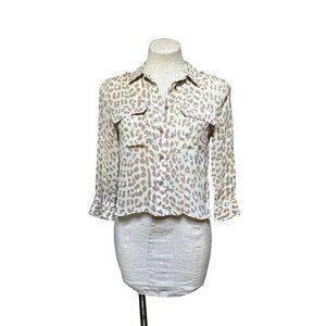 Equipment Femme 100% Silk Beige Leopard Print Semi-Sheer Cropped Button Down XS